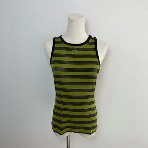 Ganni Striped Soft Cotton Rib Tank Top in Golden Cypress | Women’s Size Medium